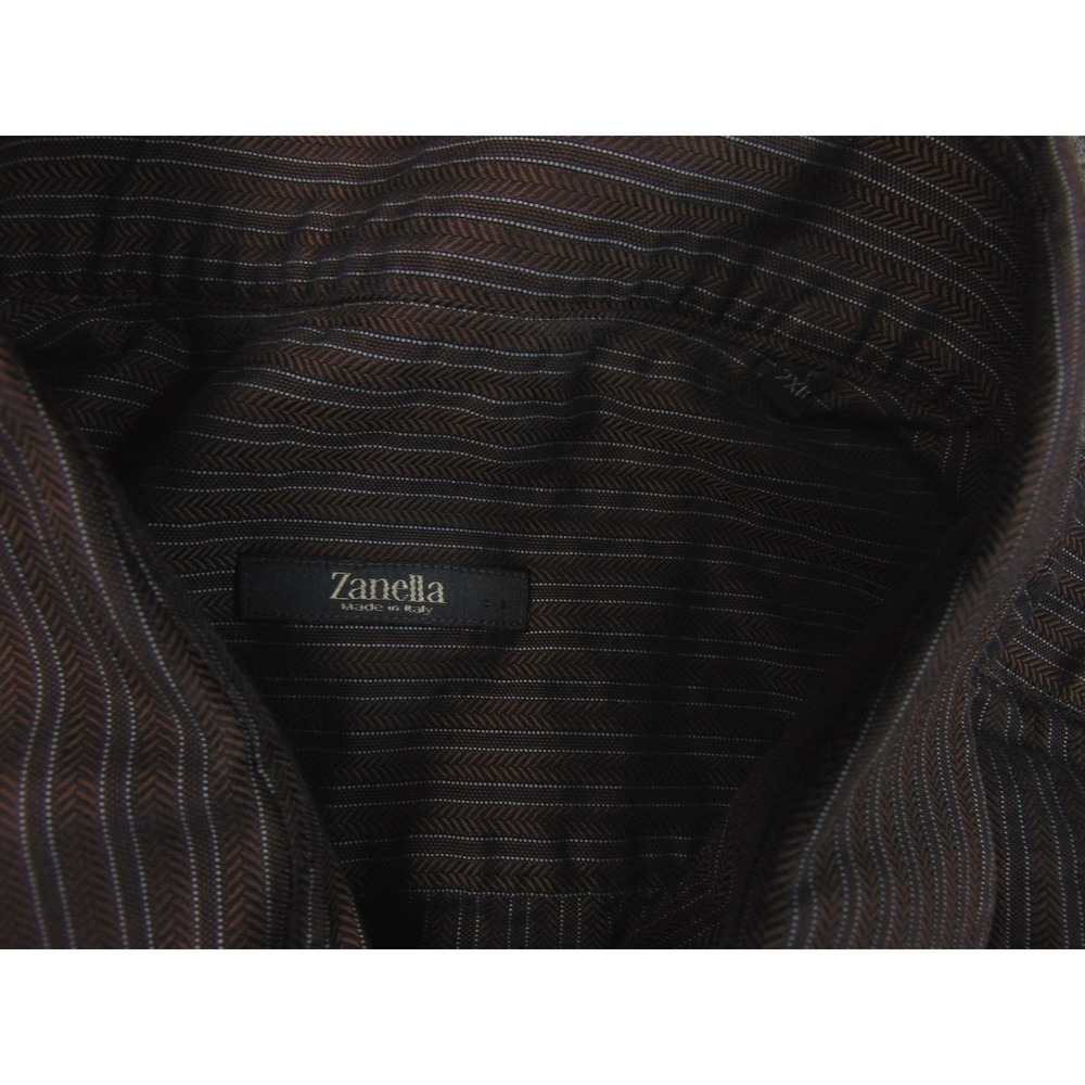 Zanella Shirt Mens 2XL Brown Striped Italy Luxury Business Casual Office Classic - Picture 7 of 9
